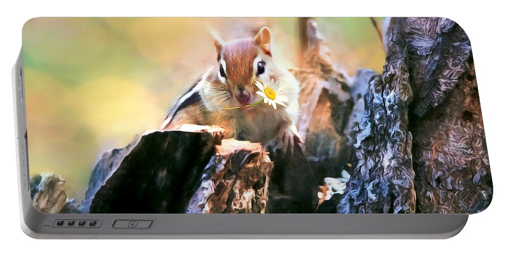 Chipmunk Portable Battery Charger featuring the photograph Daisy Girl by Tina LeCour