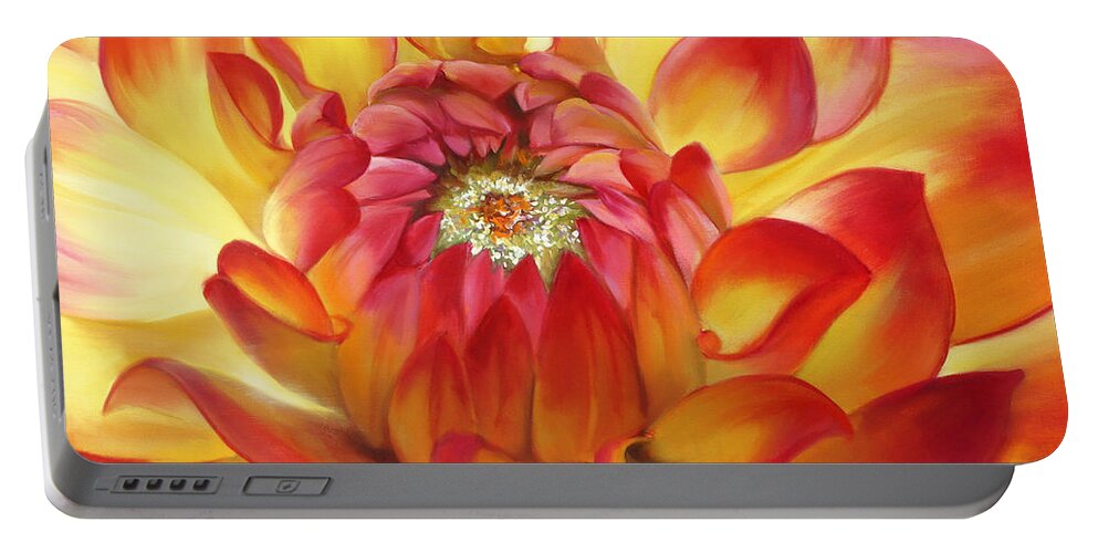Macro Portable Battery Charger featuring the painting Dahlia by Lynne Pittard