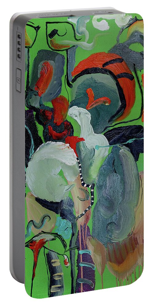 Abstract Portable Battery Charger featuring the painting Dali's 3 Moustaches by Peregrine Roskilly