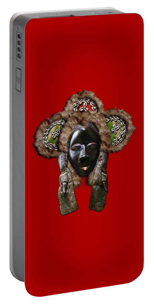 'treasures Of Africa' Collection By Serge Averbukh Portable Battery Charger featuring the digital art Dan Dean-Gle Mask of the Ivory Coast and Liberia on Red Leather by Serge Averbukh