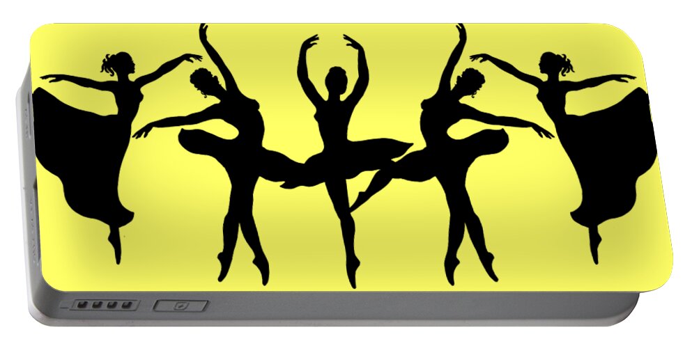 Black Silhouette Portable Battery Charger featuring the painting Dancing Ballerinas Silhouette by Irina Sztukowski