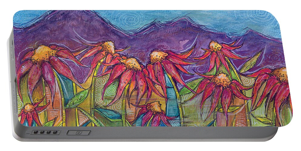 Nature Portable Battery Charger featuring the painting Dancing Flowers by Tanielle Childers