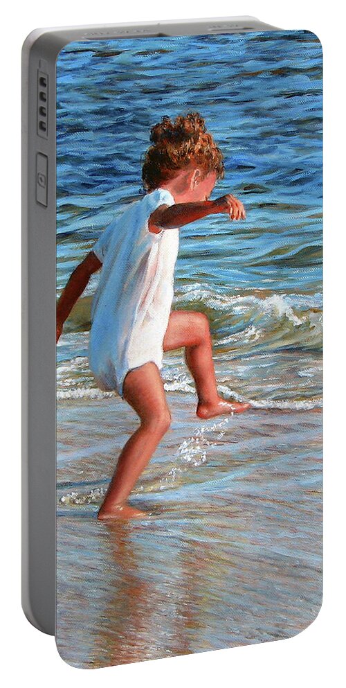 Children Portable Battery Charger featuring the painting Dancing in the Surf by Marie Witte