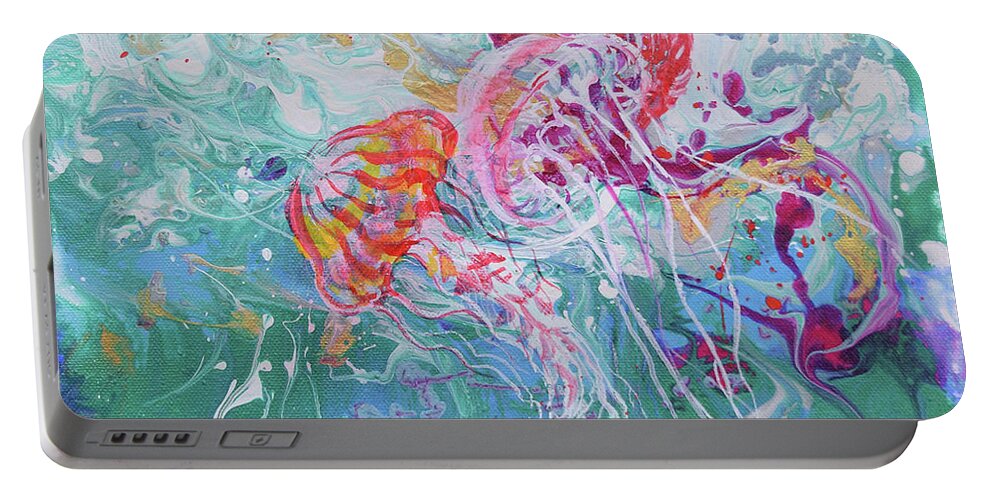 Jellyfish Portable Battery Charger featuring the painting Dancing Jellyfish by Jyotika Shroff