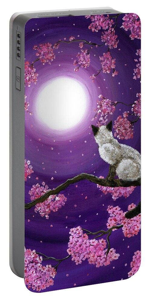Zen Portable Battery Charger featuring the painting Dancing Pink Petals by Laura Iverson