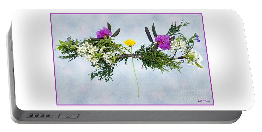 Lise Winne Portable Battery Charger featuring the photograph Dandelion Balancing Act with Blue Background by Lise Winne