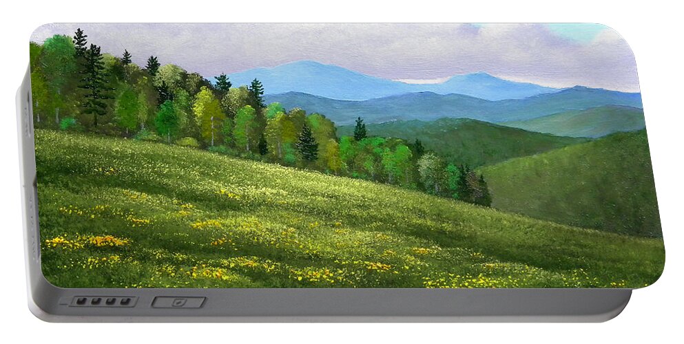 Spring Portable Battery Charger featuring the painting Dandelion Hill by Frank Wilson