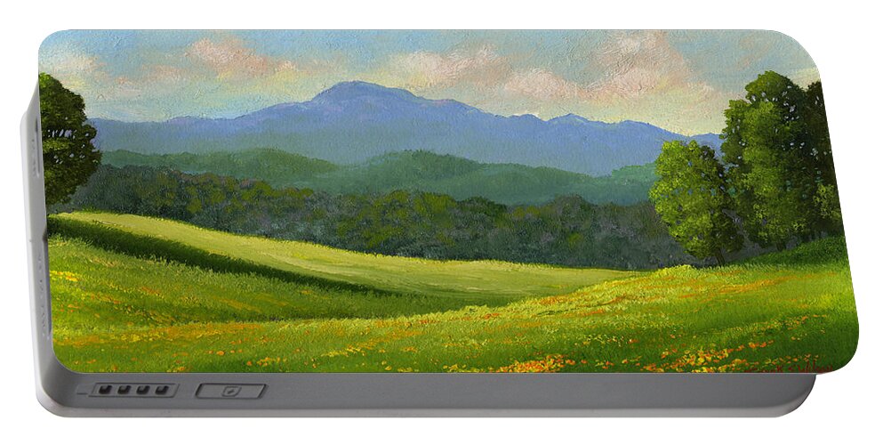 Landscape Portable Battery Charger featuring the painting Dandelion Meadows by Frank Wilson