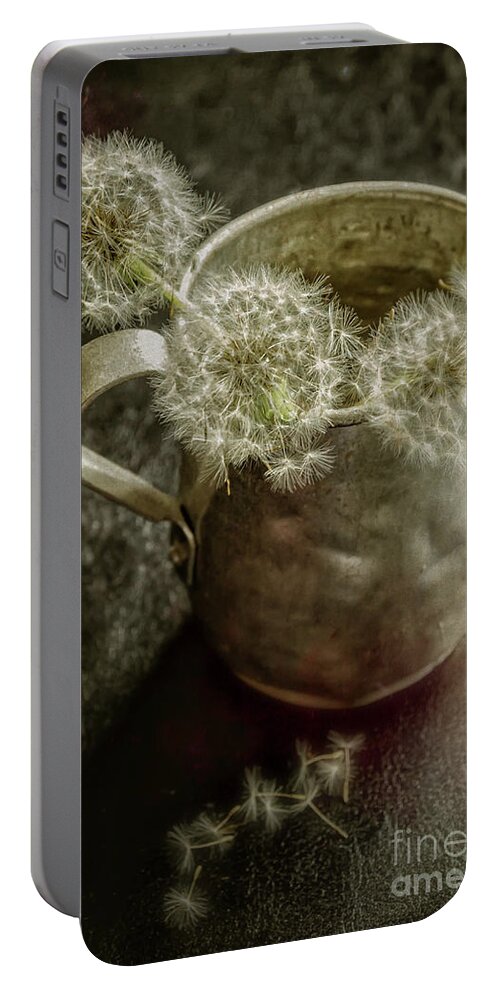 Pitcher Portable Battery Charger featuring the photograph Dandelions in Pitcher-Textured by Kathleen K Parker