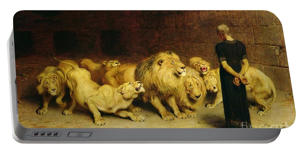 #faatoppicks Portable Battery Charger featuring the painting Daniel in the Lions Den by Briton Riviere