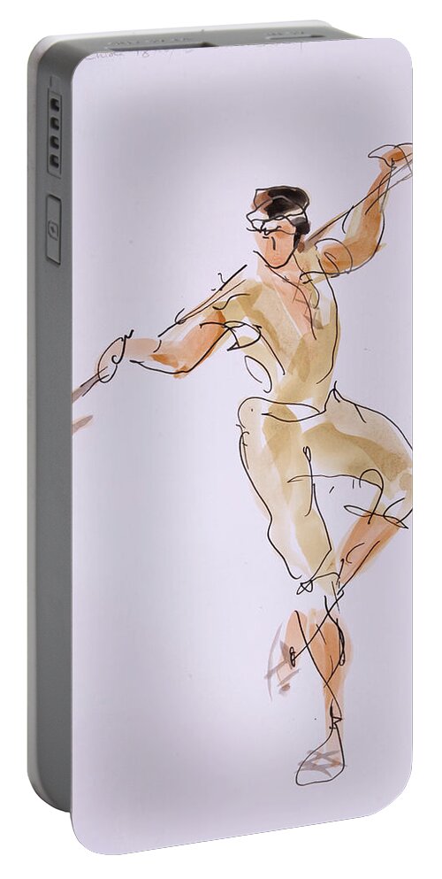 Shepherdesses Portable Battery Charger featuring the drawing Daphnis tries to follow Chloe by Peregrine Roskilly
