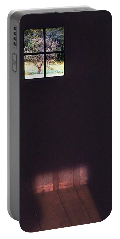 Cabin Portable Battery Charger featuring the photograph Dark Cabin Window by Ted Keller