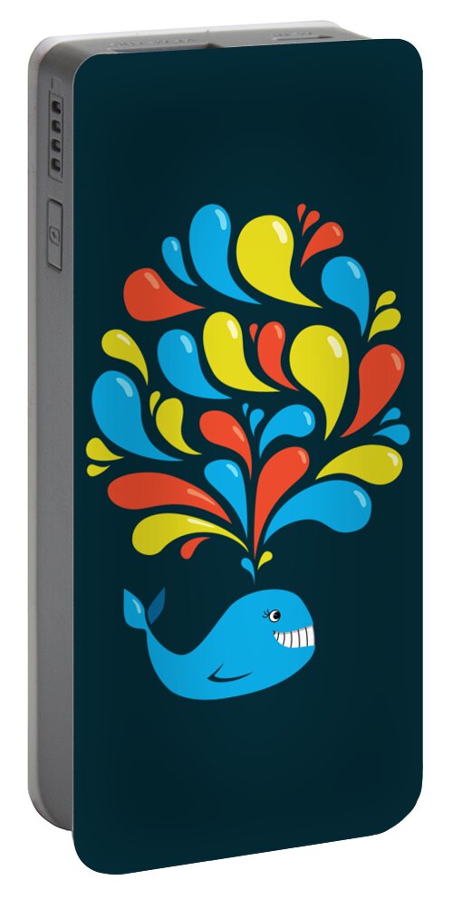 Happy Portable Battery Charger featuring the digital art Dark Colorful Splash Happy Cartoon Whale by Boriana Giormova