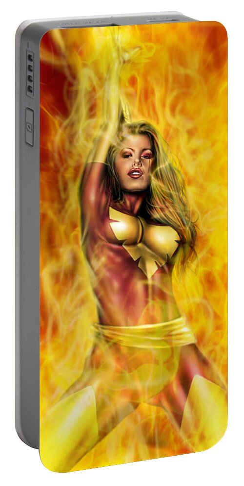 Marvel Portable Battery Charger featuring the painting Dark Phoenix by Pete Tapang