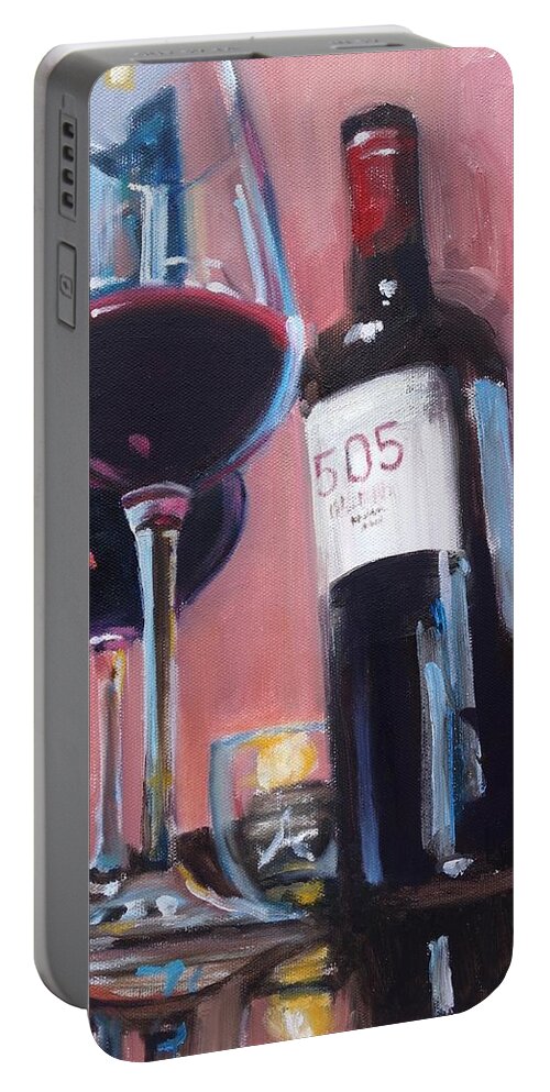 Wine Portable Battery Charger featuring the painting Date Night at Nopales by Donna Tuten