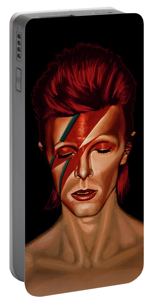 David Bowie Portable Battery Charger featuring the painting David Bowie Aladdin Sane Mixed Media by Paul Meijering