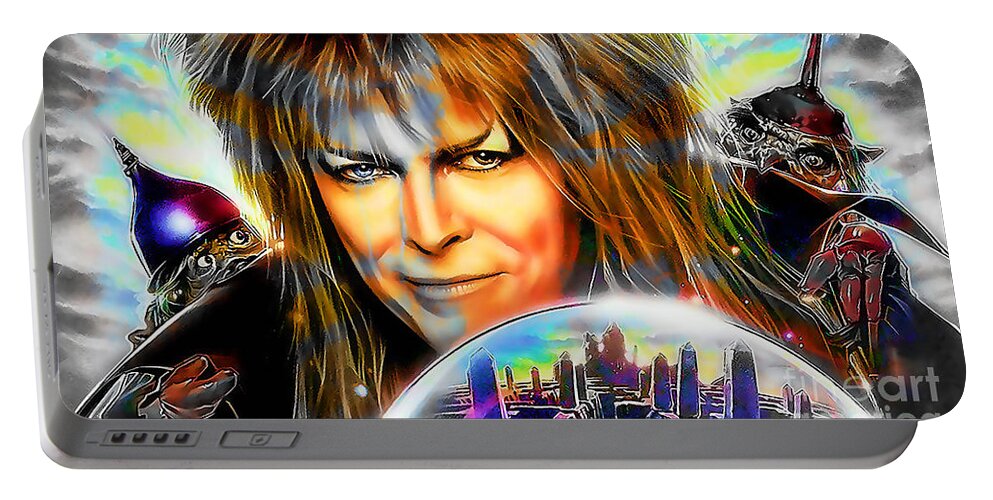David Bowie Paintings Portable Battery Charger featuring the mixed media David Bowie by Marvin Blaine
