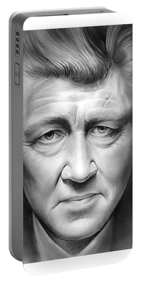David Lynch Portable Battery Charger featuring the drawing David Lynch by Greg Joens