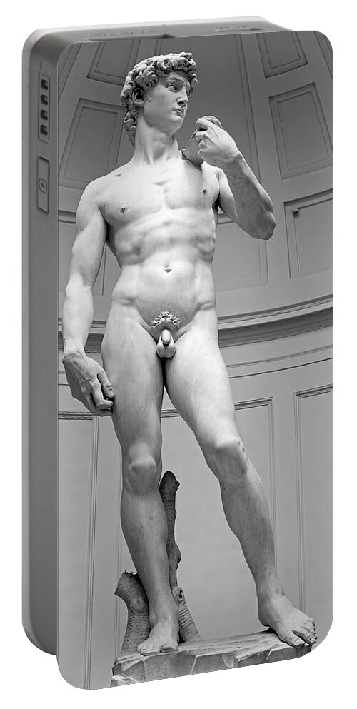 David Portable Battery Charger featuring the photograph Michelangelo David Marble Statue, Accademia Gallery, Florence, Italy by Kathy Anselmo