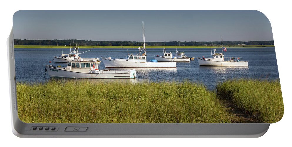 Landscape Portable Battery Charger featuring the photograph Dawn on the Harbor by Betty Denise