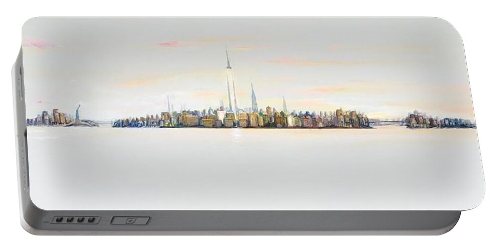 Manhattan Portable Battery Charger featuring the painting Dawns Early Light by Jack Diamond