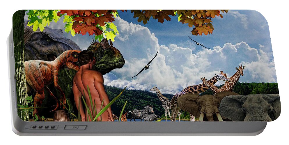 God's Creation Portable Battery Charger featuring the digital art Day 6 II by Lourry Legarde