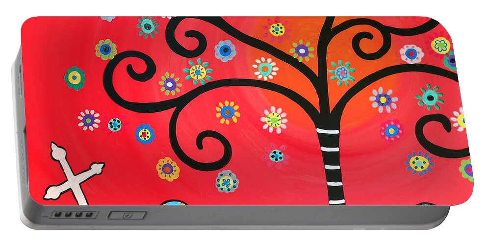 Day Of The Dead Portable Battery Charger featuring the painting Day Of The Dead Cemetery by Pristine Cartera Turkus