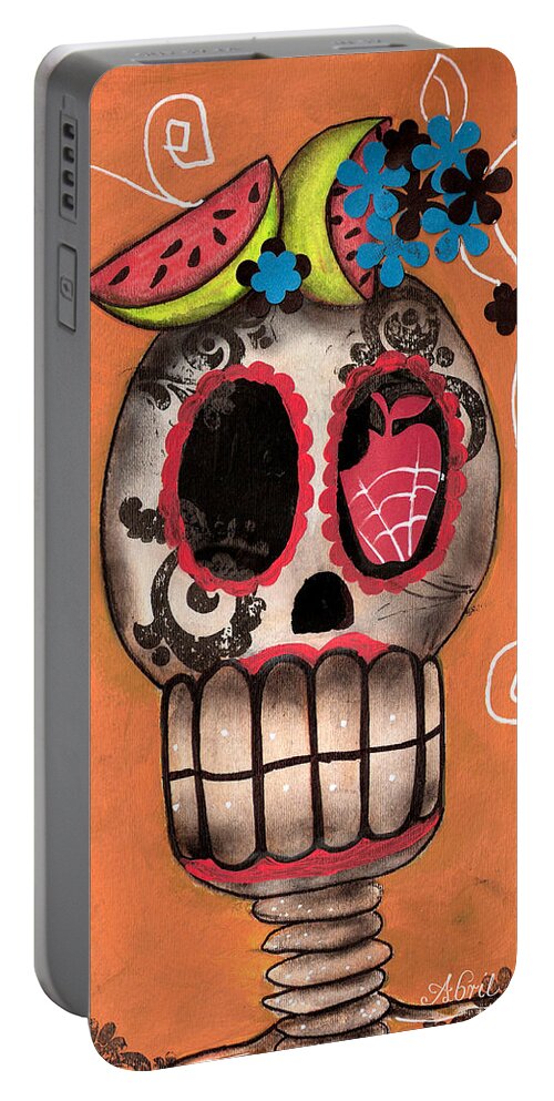 Day Of The Dead Portable Battery Charger featuring the painting Day of the Dead Watermelon by Abril Andrade