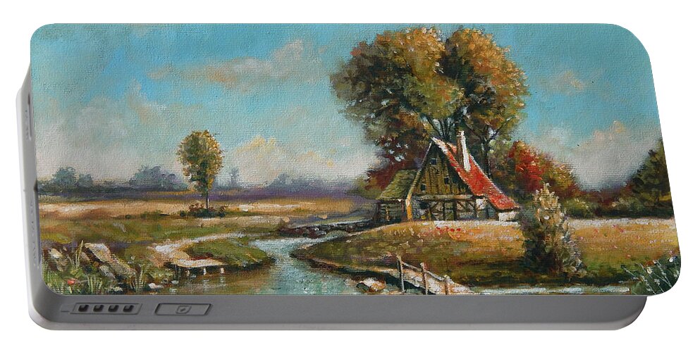 Dutch Portable Battery Charger featuring the painting Days Gone By by Arie Van der Wijst