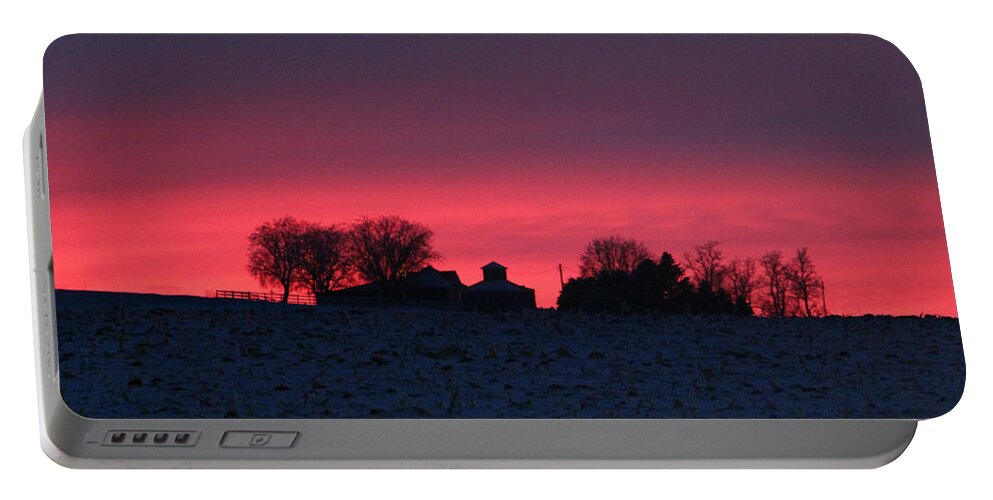 December Farm Sunset Portable Battery Charger featuring the photograph December Farm Sunset by Kathy M Krause