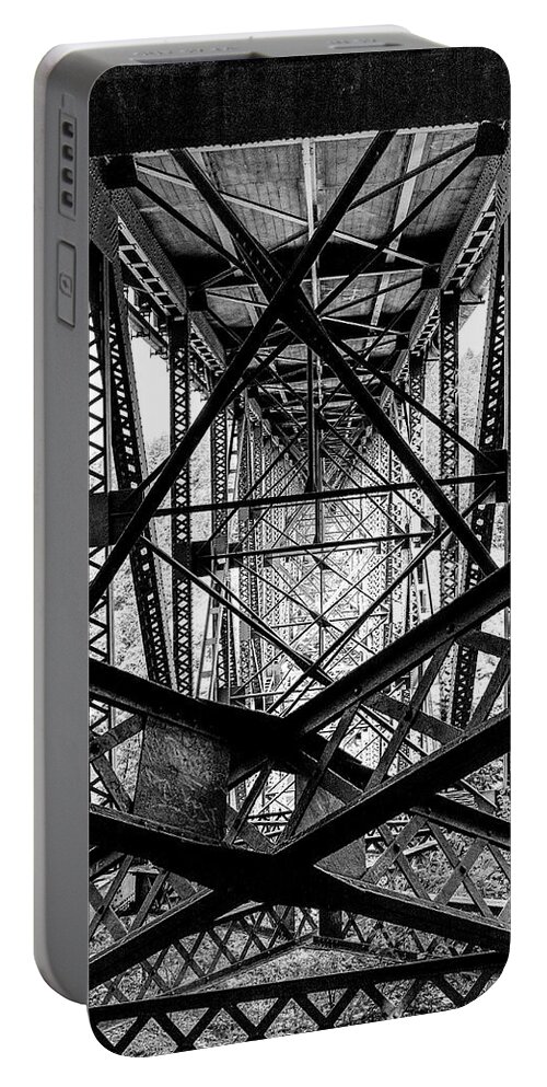 Black & White Portable Battery Charger featuring the photograph Deception Pass Bridge by Frank Winters