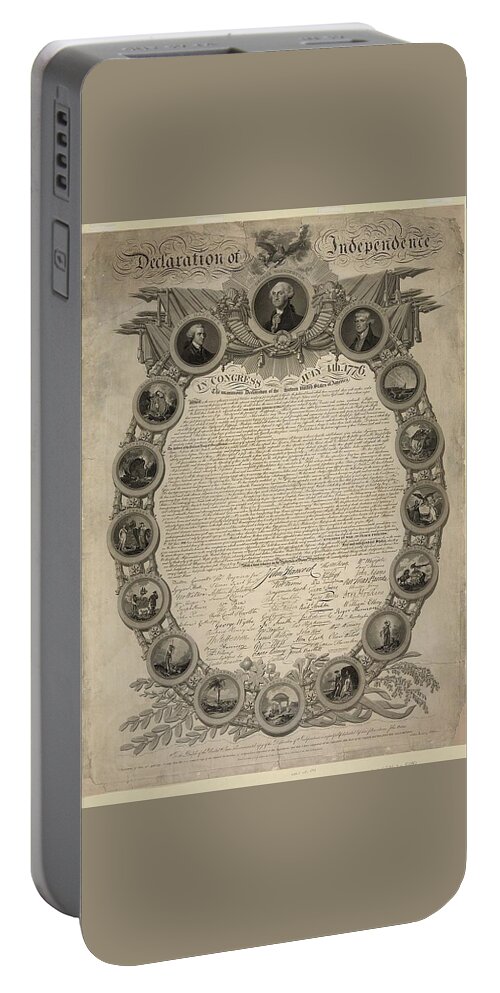 John Binns' Version Of The Declaration Of Independence With Portraits By Longacre Portable Battery Charger featuring the painting Declaration of Independence by John Binns