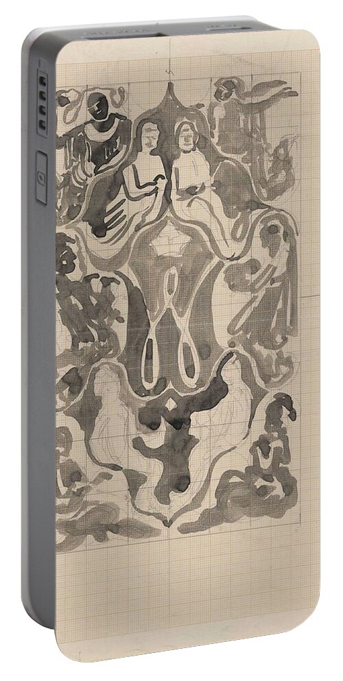 Pattern Portable Battery Charger featuring the painting Decorative design with crowned W surrounded by persons, Carel Adolph Lion Cachet, 1874 - 1945 by Carel Adolph Lion Cachet
