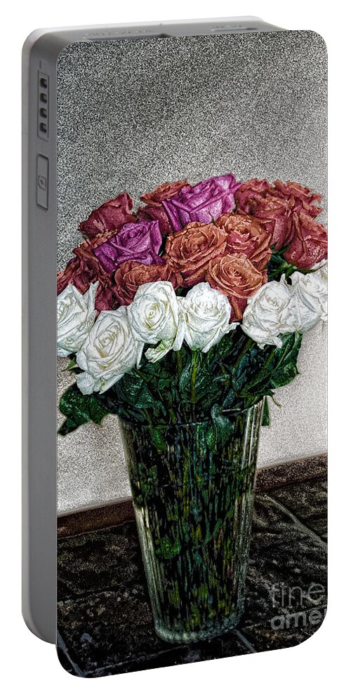 Roses Portable Battery Charger featuring the digital art Decorative Digital Floral A1277 by Mas Art Studio