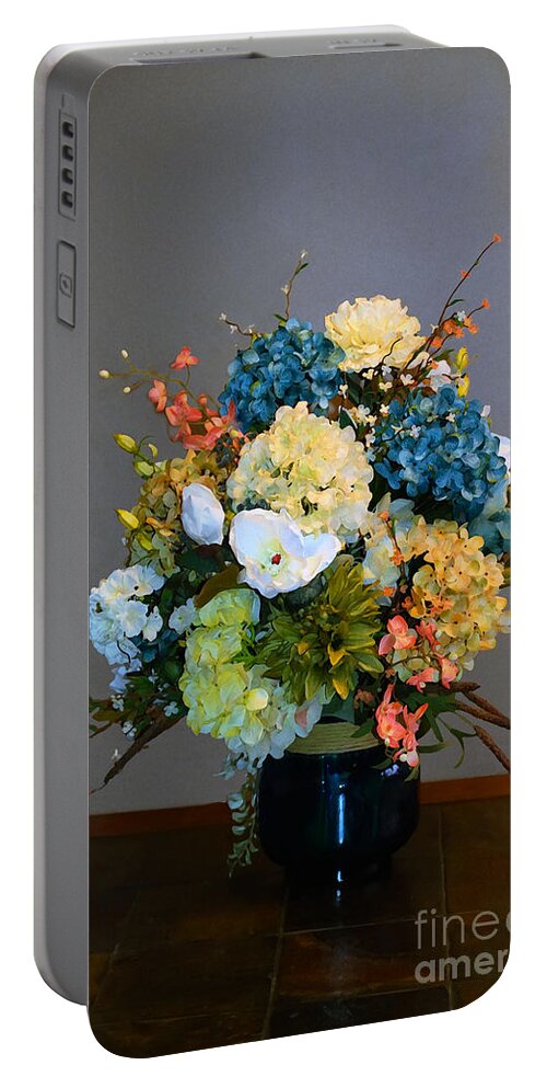 Masartstudio Portable Battery Charger featuring the mixed media Decorative Floral Mixed Media B3117 by Mas Art Studio