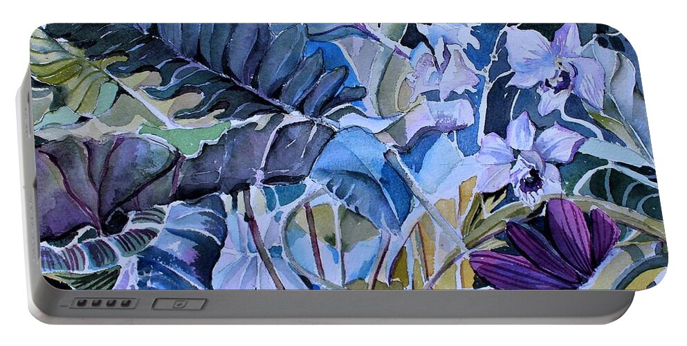 Jungle Portable Battery Charger featuring the painting Deep Dreams by Mindy Newman