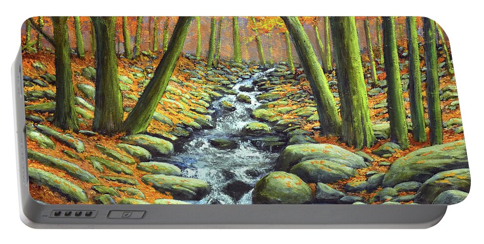 Deep Woods Brook Portable Battery Charger featuring the painting Deep Woods Brook by Frank Wilson