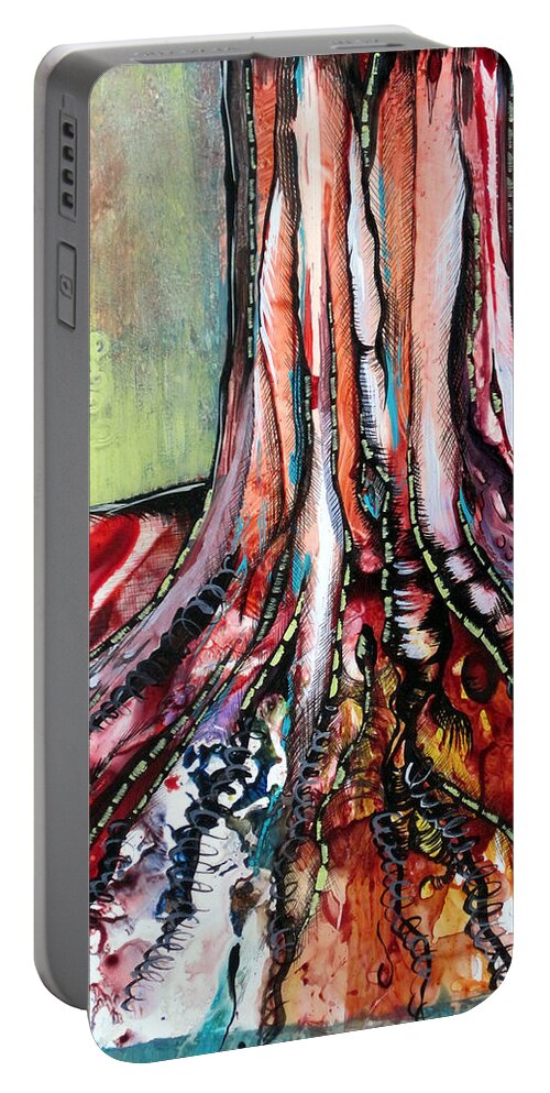 Tree Portable Battery Charger featuring the painting Deeply Rooted I by Shadia Derbyshire