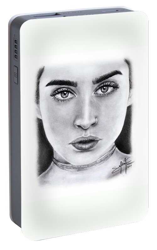 Minimalist Portable Battery Charger featuring the drawing Lauren Jauregui Drawing By Sofia Furniel #2 by Jul V
