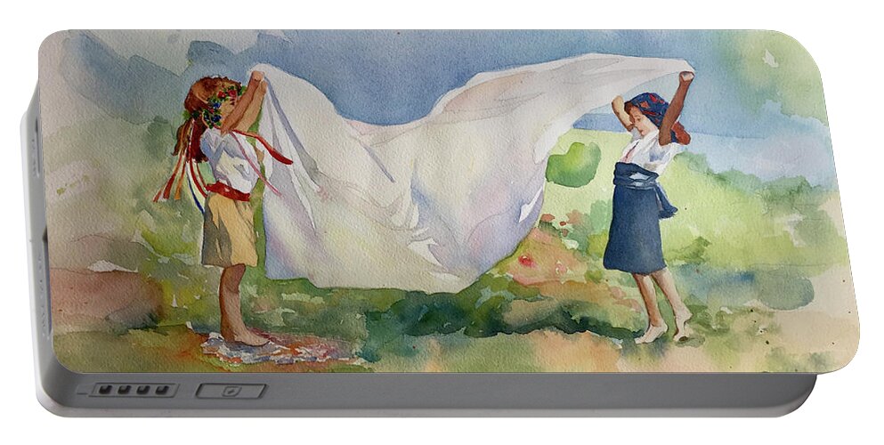 Girl Portable Battery Charger featuring the painting Dejeuner sur Herbe by Francoise Chauray