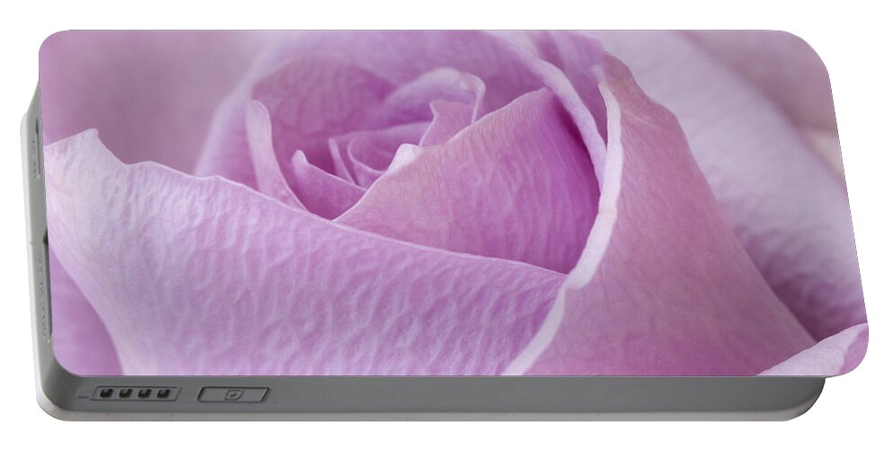 Lavender Rose Portable Battery Charger featuring the photograph Delicate Lavender Rose Macro by Sandra Foster