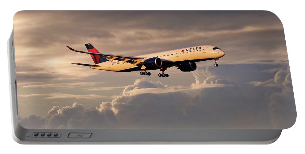 Delta Air Lines Portable Battery Charger featuring the digital art Delta Air Lines - Airbus A350-941 - N503DN by Airpower Art