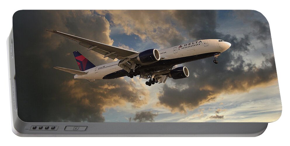 Delta Airlines Portable Battery Charger featuring the digital art Delta Air Lines Boeing 777-200LR by Airpower Art