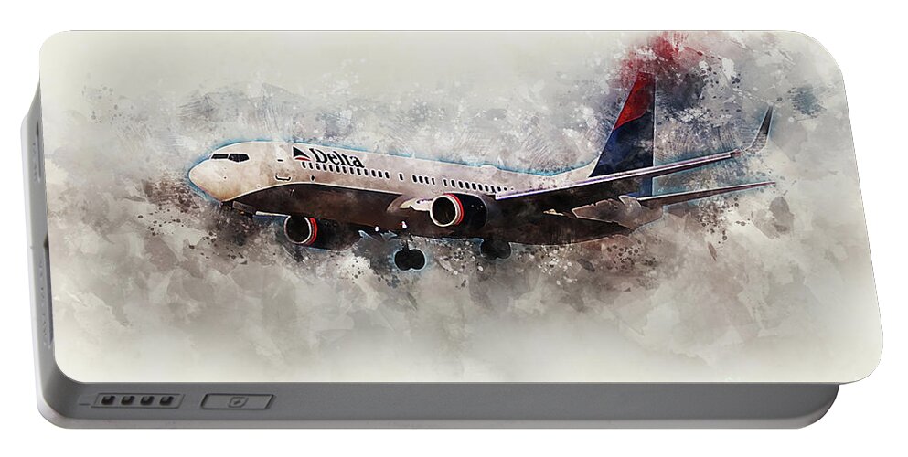 Delta Portable Battery Charger featuring the digital art Delta Boeing 737-800 Painting by Airpower Art