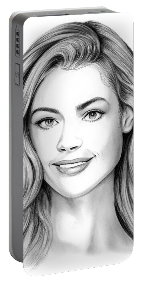Denise Richards Portable Battery Charger featuring the drawing Denise Richards by Greg Joens