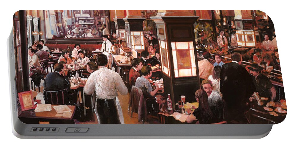 Coffee Shop Portable Battery Charger featuring the painting Dentro Il Caffe by Guido Borelli