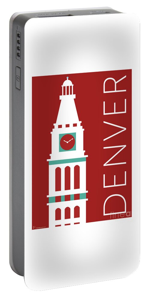 Denver Portable Battery Charger featuring the digital art DENVER D and F Tower/Maroon by Sam Brennan