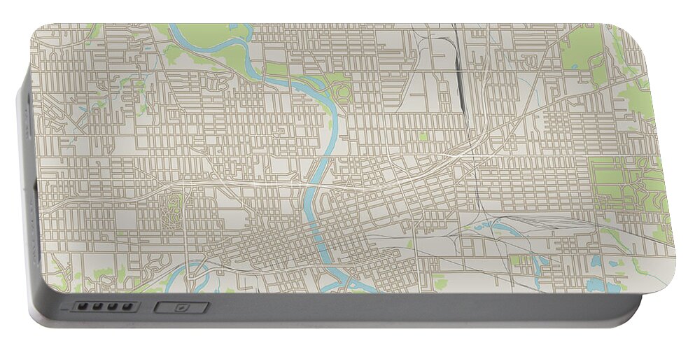 Des Moines Portable Battery Charger featuring the digital art Des Moines Iowa US City Street Map by Frank Ramspott