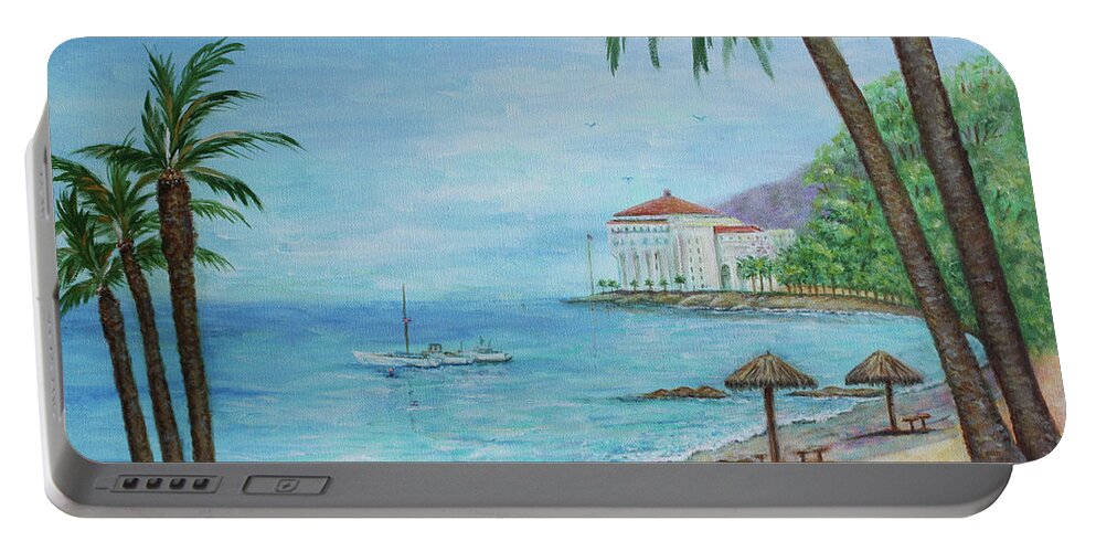 Landscape Portable Battery Charger featuring the painting Descanso Beach, Catalina by Lynn Buettner
