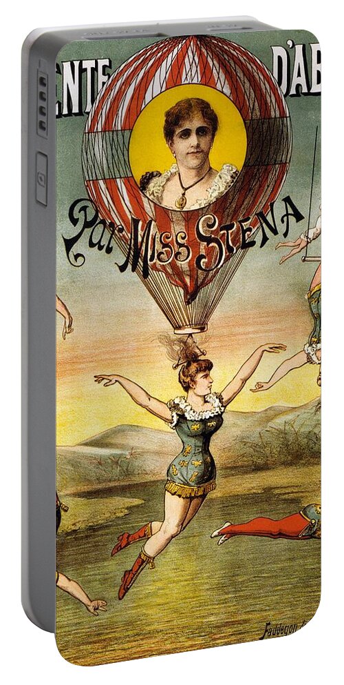 Circus Portable Battery Charger featuring the mixed media Descente D'absalon Par Miss Stena - Aerialists, Circus - Retro travel Poster - Vintage Poster by Studio Grafiikka